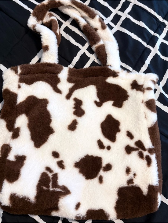 Handbags - Faux Fur Cow Print Tote Bag in Brown & White